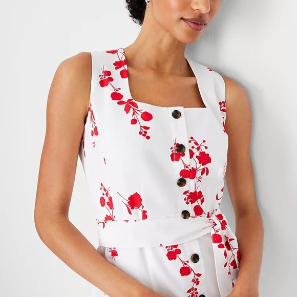 Ann Taylor Floral Button Flare Dress - Picture 4 of 12